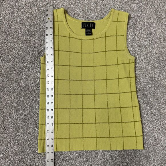 Finity Sweater Womens Large Green Grid Knit Tank Glitter Librariancore Stretch - Picture 2 of 7
